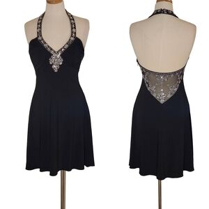 Betsy & Adam Halter Embellished Jeweled Rhinestone Babydoll Cocktail Dress